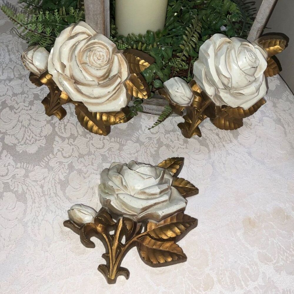 Vintage Hollywood Regency 3D Roses Homeco Rose Plaques wall hangings set of 3